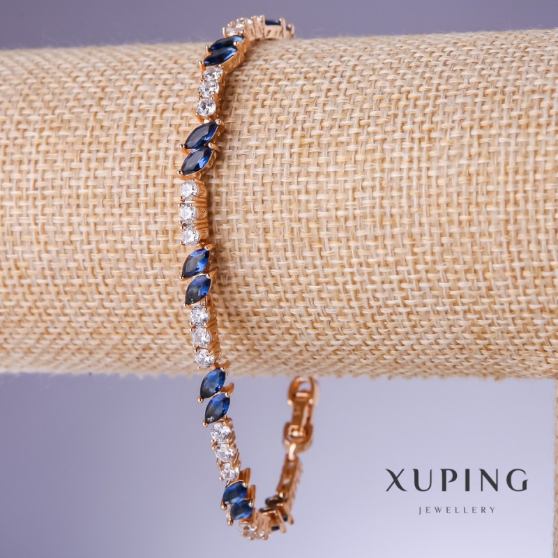 Xuping Bracelet with Blue Cubic Zirconia 'Sapphire', 5 mm thick, 19–21 cm length, 18K gold plating