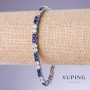 Xuping Bracelet with Blue Cubic Zirconia 'Sapphire', 4 mm Thick, 18–20 cm Long, Rhodium 18K