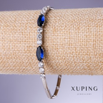Xuping Bracelet with Blue Zircons "Sapphire", thickness 4-6mm, length 19-20cm, rhodium 18K plating