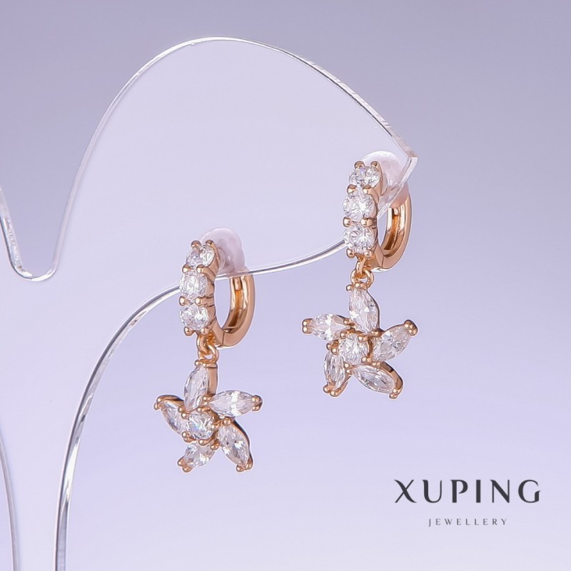 Sale! Xuping Earrings with White Cubic Zirconia, Length 23mm, Thickness 11mm, 18K Gold Plating