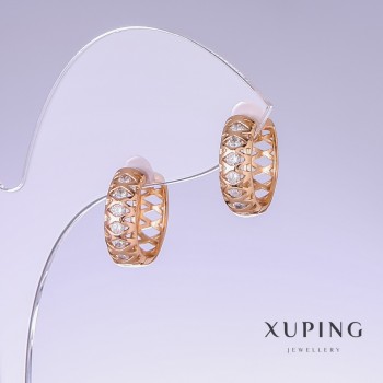 Discount! Xuping Earrings with White Zircon, 16mm length, 5mm thickness, 18K plating