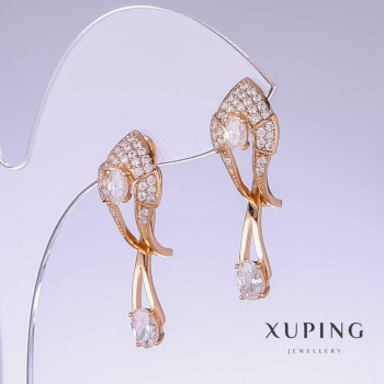 Xuping Earrings with White Zircon, length 31 mm, thickness 10 mm, 18k Gold Plated