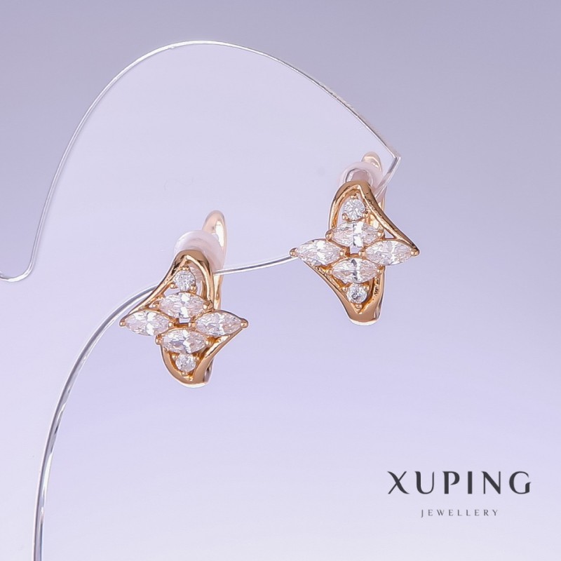 Xuping Earrings with White Zircon, 18k Gold Plating