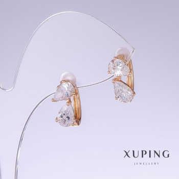 Xuping Earrings with White Zircon, 18mm Length, 8mm Thickness, 18k Gold Plated