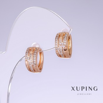 Discount! Xuping Earrings with White Rhinestones, 13mm length, 7mm thickness, 18K gold plating