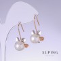 Xuping Earrings 'Flowers with White Mallorca Pearls', length 30mm, thickness 15mm, 18K Gold Plating