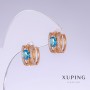 Discount! Xuping Earrings with Blue Zircon 'Topaz', Length 13mm, Thickness 7mm, 18K Plating