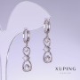 Xuping earrings with white cubic zirconia, 32 mm long, 9 mm thick, rhodium-plated