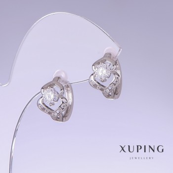 Xuping Earrings with White Cubic Zirconia, 15mm Length, 10mm Thickness, Rhodium-Plated