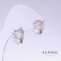 Xuping Earrings with White Zircons, Length 14 mm, Thickness 10 mm Rhodium-Plated