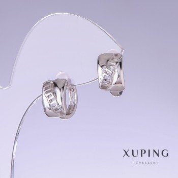 Xuping Earrings, 14mm length, 8mm thickness, rhodium