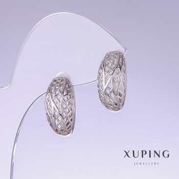 Xuping Earrings, 19mm length, 9mm thickness, Rhodium