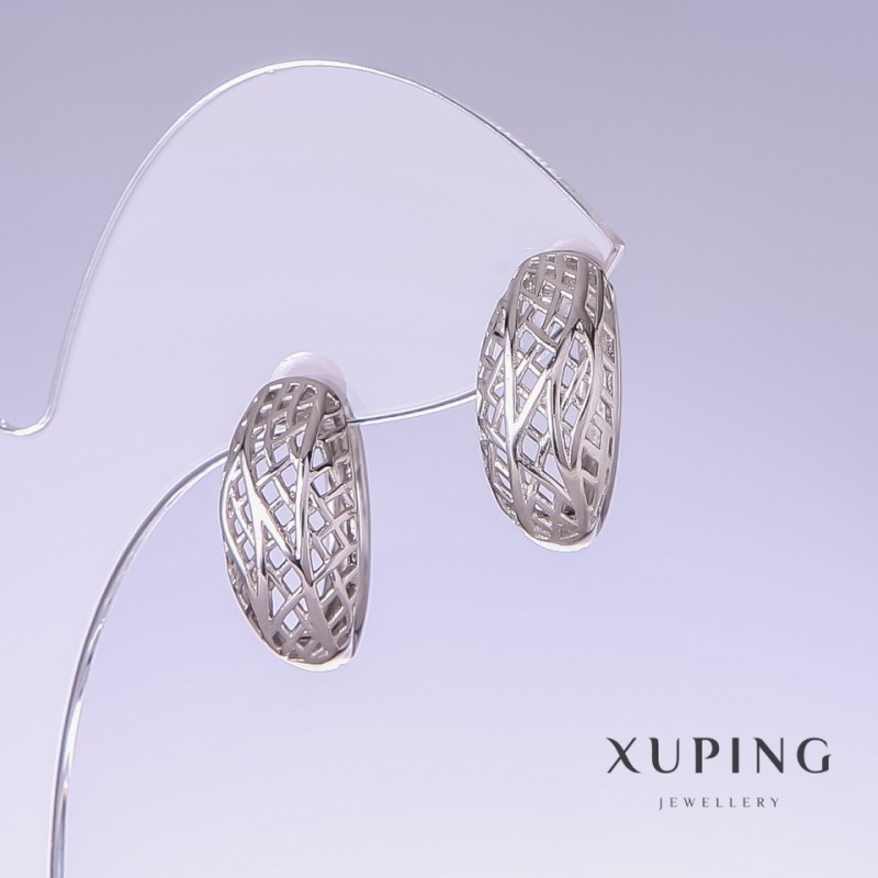 Xuping Earrings, 19mm length, 9mm thickness, Rhodium