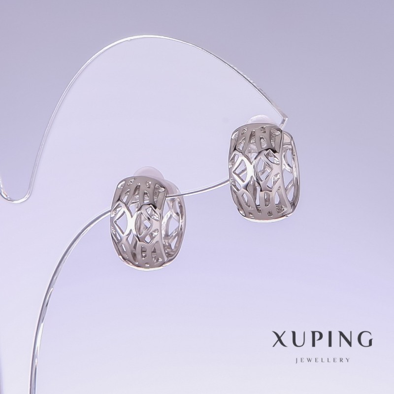 Discount! Xuping Earrings, Length 14mm, Thickness 8mm Rhodium