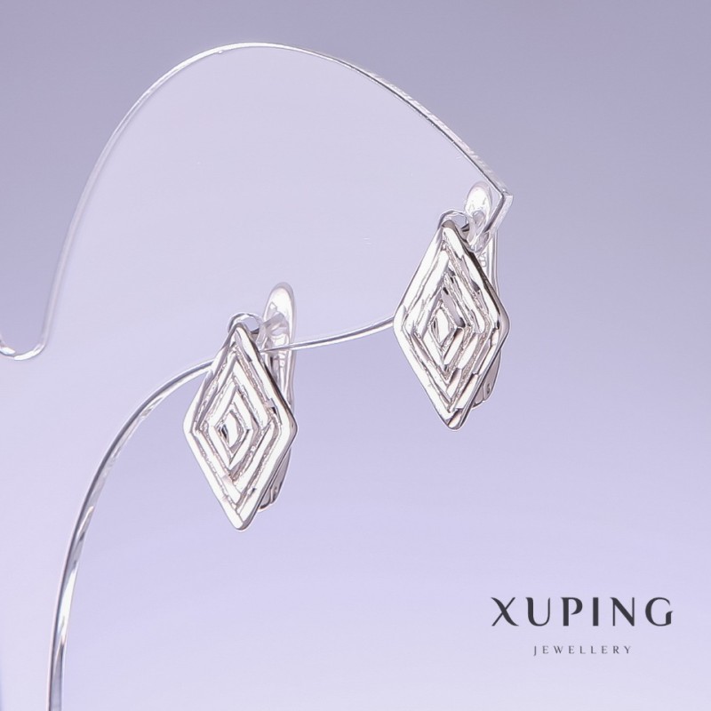 Xuping Earrings, 16mm long, 9mm thick, rhodium