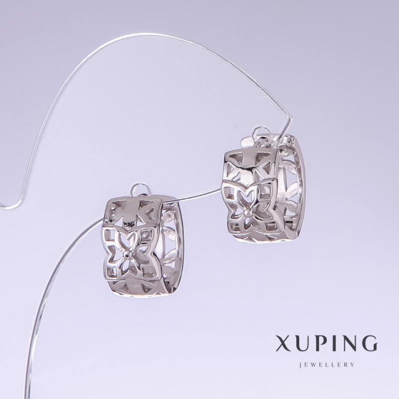 Xuping Earrings, 15 mm length, 8 mm thickness, rhodium