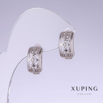 Discount! Xuping Earrings, 15mm length, 8mm thickness, rhodium