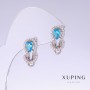 Discount! Xuping earrings with blue Topaz cubic zirconia, length 17 mm, thickness 10 mm rhodium