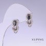 Discount! Xuping Earrings with Black Cubic Zirconia, Length 17 mm, Thickness 9 mm Rhodium