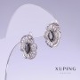 Xuping Earrings with Black Cubic Zirconia, 17mm Length, 12mm Thickness, Rhodium-Plated