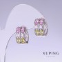 Sale! Xuping Earrings with Multicolored Cubic Zirconia, 11 mm Length, 10 mm Thickness, Rhodium-Plated