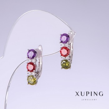 Xuping earrings with multicolored zirconia, length 18mm, thickness 5mm rhodium