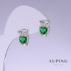 Xuping Owl Earrings with Green Cubic Zirconia, 13 mm long, 9 mm thick, rhodium-plated