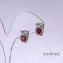Xuping 'Owls' Earrings with Red Cubic Zirconia, 13 mm long, 9 mm thick, rhodium-plated
