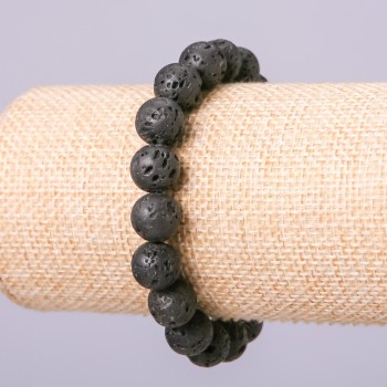 Lava Stone Bracelet, Ball Bead, 12mm diameter, 18cm length on elastic
