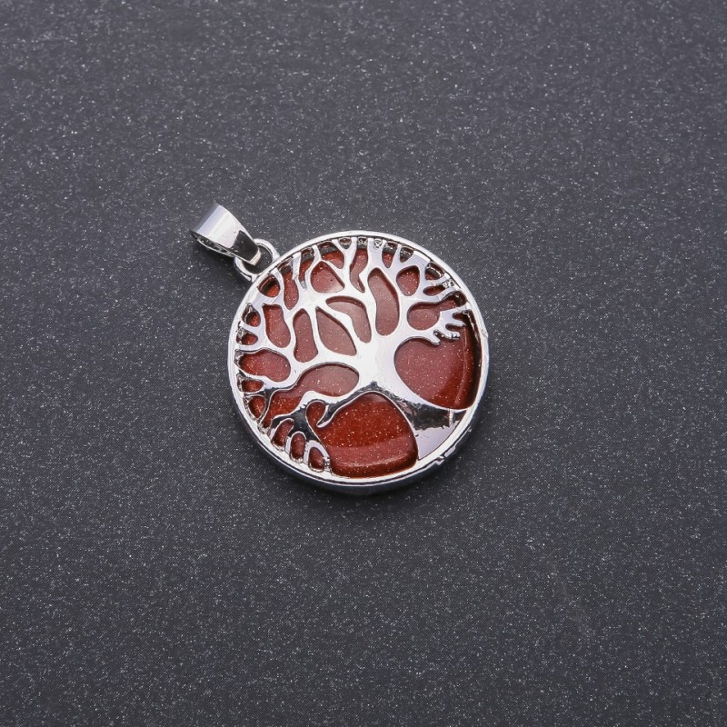 Pendant made of aventurine "golden sand" (synthetic) in a "Tree" setting, diameter 27 mm