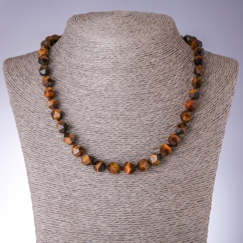 Tiger's Eye Natural Stone Necklace, Faceted, 9x10 mm beads, 48 cm