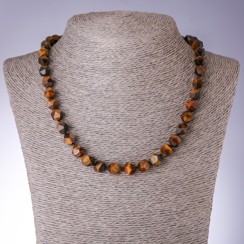 Tiger's Eye Natural Stone Necklace, Faceted, 9x10 mm beads, 48 cm