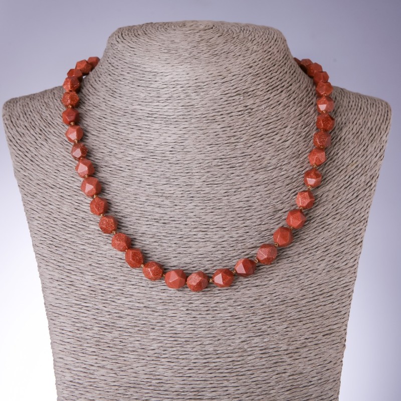 Aventurine bead necklace 'Golden Sand' (synthetic), faceted, 8×10 mm diameter, 48 cm length