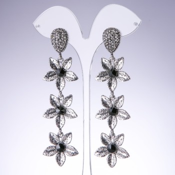 Lilies Earrings with Black Crystals