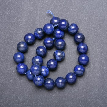 Lapis Lazuli Natural Stone Beads — Smooth Round Beads on Thread, 10 mm Diameter, 38 cm Length