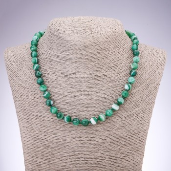 Natural Agate Bead Necklace, Green Smooth Bead, 8 mm Diameter, 45 cm Length