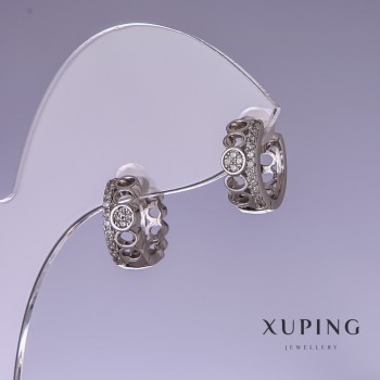 Sale! Xuping Earrings with White Crystals, Rhodium-Plated, 5×12 mm