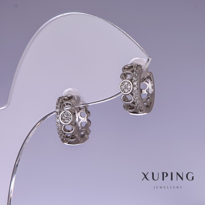 Sale! Xuping Earrings with White Crystals, Rhodium-Plated, 5×12 mm