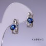 Xuping Earrings with Blue Cubic Zirconia 17x8mm Rhodium-Plated
