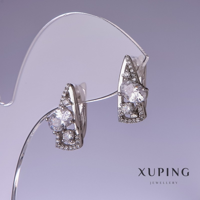 Xuping Earrings with White Cubic Zirconia 17x8mm Rhodium-Plated
