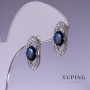 Xuping Earrings with Blue Cubic Zirconia, Rhodium-Plated