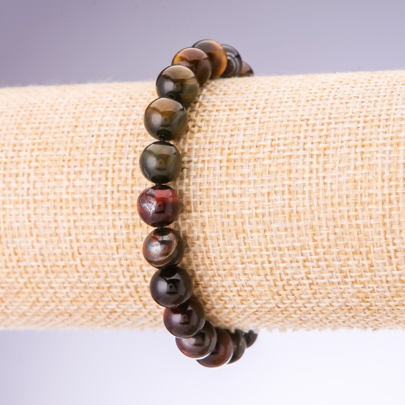 Bracelet of Bull's Eye, Tiger's Eye, and Hawk's Eye, 8 mm on elastic