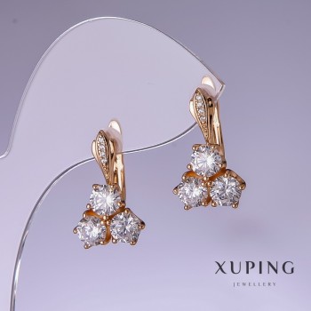 Xuping Earrings with White Cubic Zirconia, 11 × 4.5 mm, 18K Gold Plating
