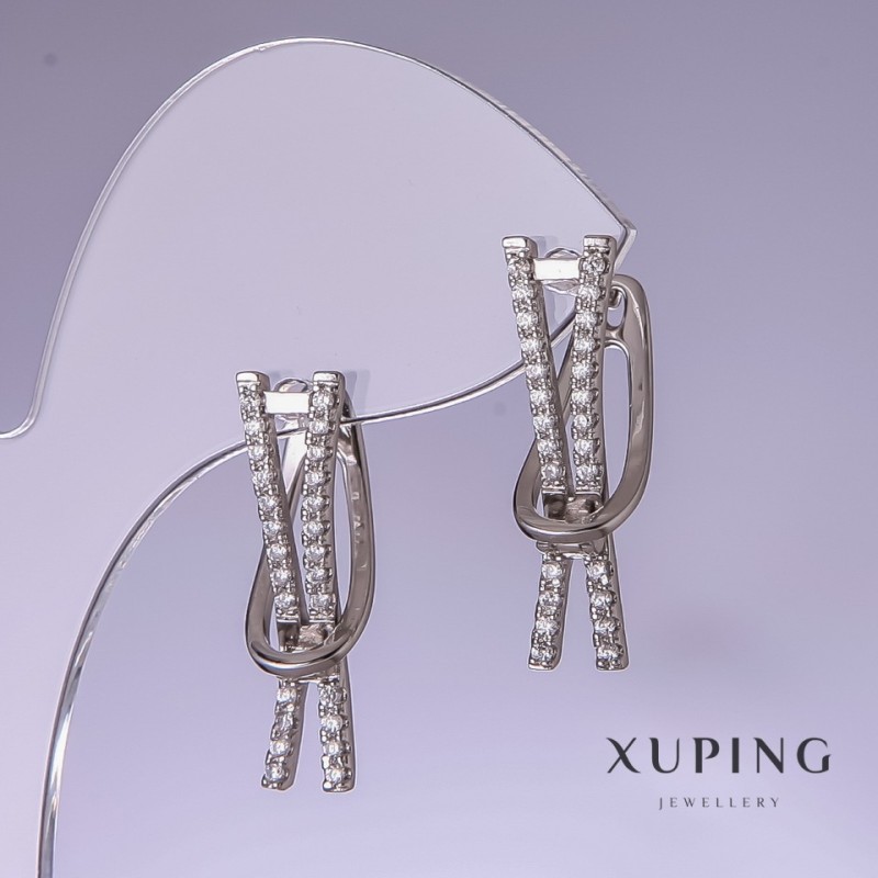 Xuping Earrings with White Crystals 25x7mm Rhodium-Plated