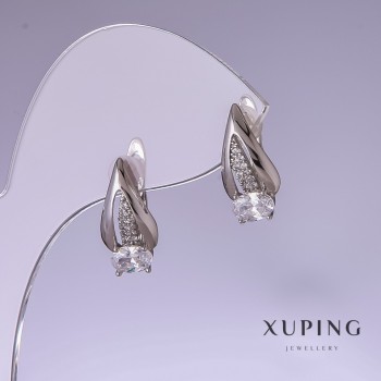 Sale! Xuping earrings with white cubic zirconia, rhodium-plated, 17x8mm