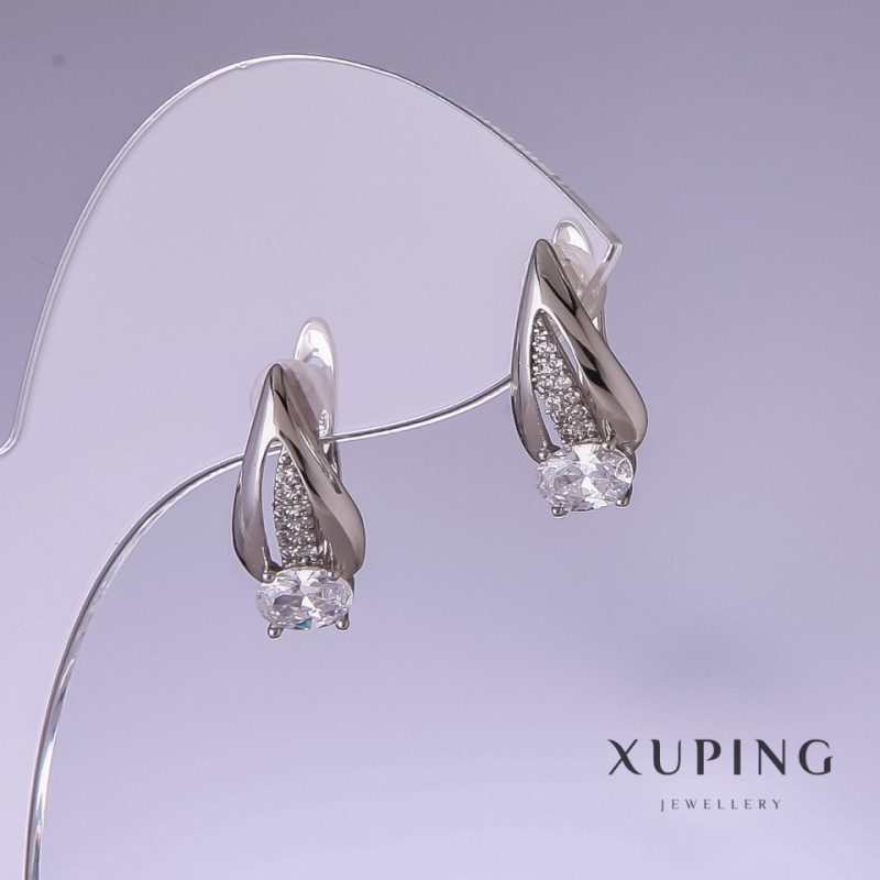 Sale! Xuping earrings with white cubic zirconia, rhodium-plated, 17x8mm