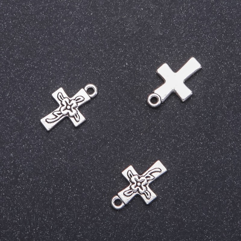 Pendant Findings Cross with Flower, diameter 12 mm, length 18 mm, inner diameter 1.8 mm, packaging 28 pcs (±)