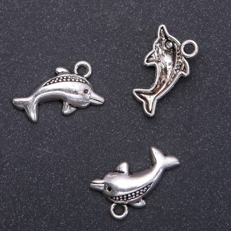 Dolphin Pendant Findings, diameter 14mm, L5m in-d, 6mm packaging 12 pcs (+ -)