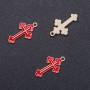 Pendant findings Cross, red enamel "Gold", diameter 14 mm, length 26 mm, diameter 1.7 mm, packaging 10 pcs (+ -)