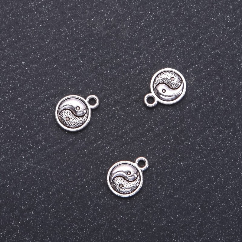 Yin-Yang Pendant Finding, 10 mm diameter, 13 mm length, hole diameter 1.9 mm, packaging 20 g, 30 pcs (+ -)